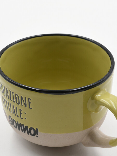 TAZA SOPERA BICOLOR FRASES 11X8.5CM OLIVA