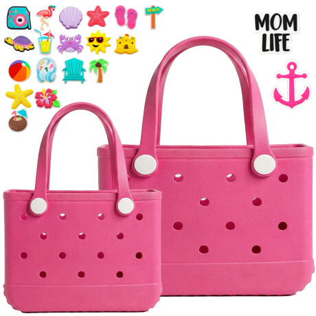 Set X2 Bolsos Carteras Compras Playera Goma +20 Pines Rosa