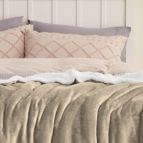 Frazada X2 Manta Polar 2 Plazas C/corderito 200x230cm Beige