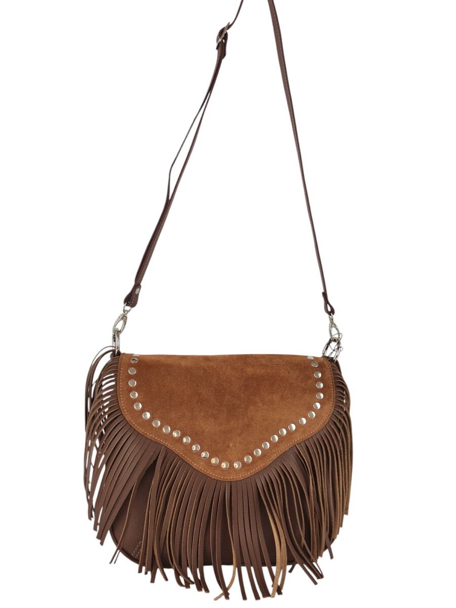 Cartera con flecos y solapa - Marron 