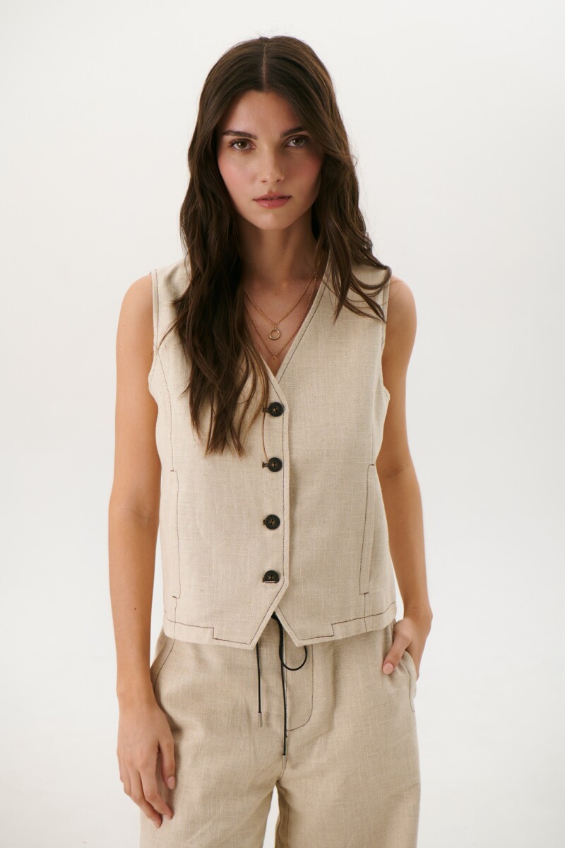 CHALECO LINO ART BEIGE