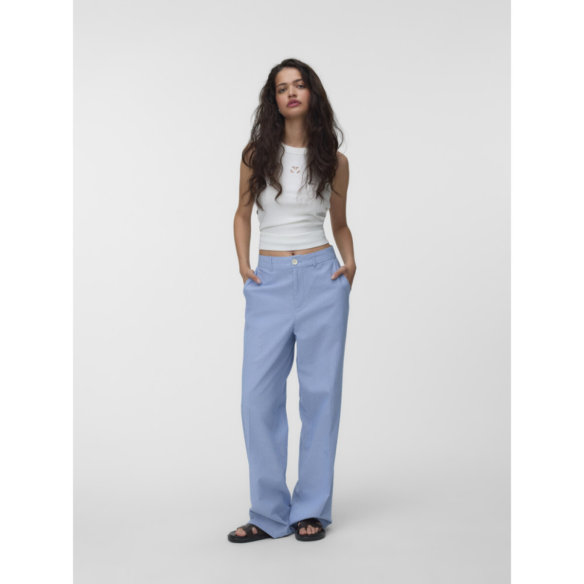 VMNORMA MW WIDE CHAMBRAY PANT - Light Blue 