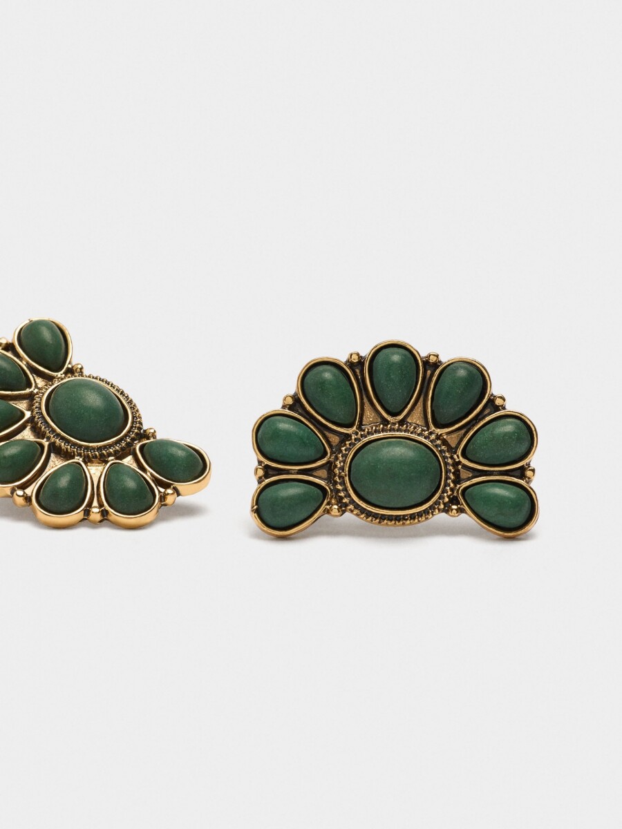 Pendientes Media Flor Con Piedras verde