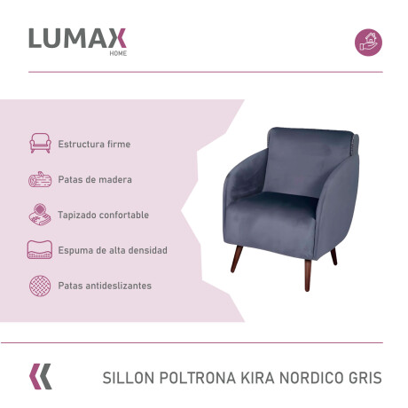 Pack x2 Sillón poltrona 1 cuerpo Lumax Kira nórdico de tela Gris