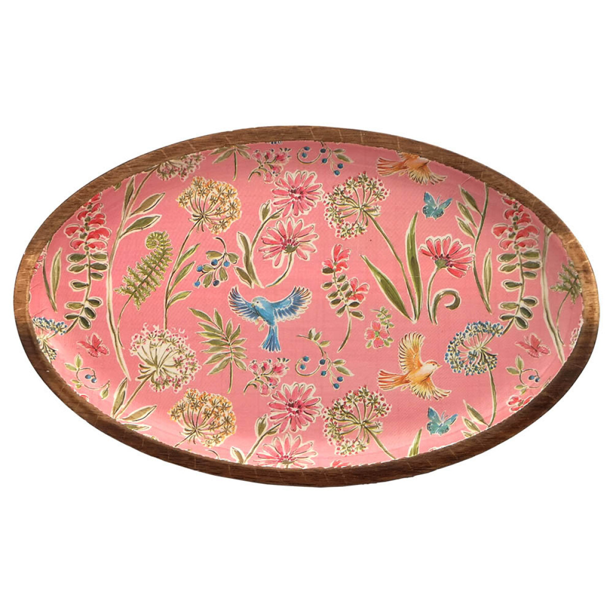 Plato oval de Madera de 20 x 12,5 cm - Pajaros Rosa 