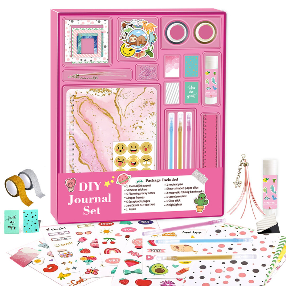 Set De Papelería Infantil Ondas De Colores - Rosa 