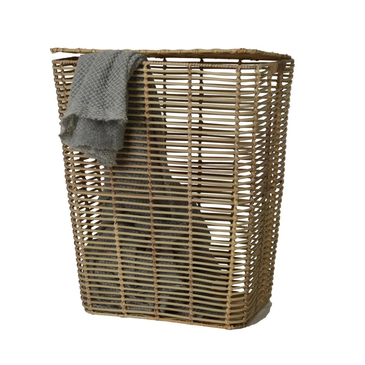 CESTO C/TAPA 44X35X55CM PLASTICO SIMIL RATAN NAT. 