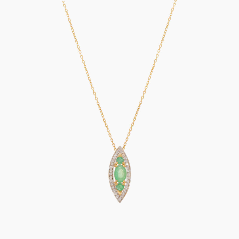 Cadena en oro 18K con colgante de brillantes y esmeralda Cadena En Oro 18k Con Colgante De Brillantes Y Esmeralda