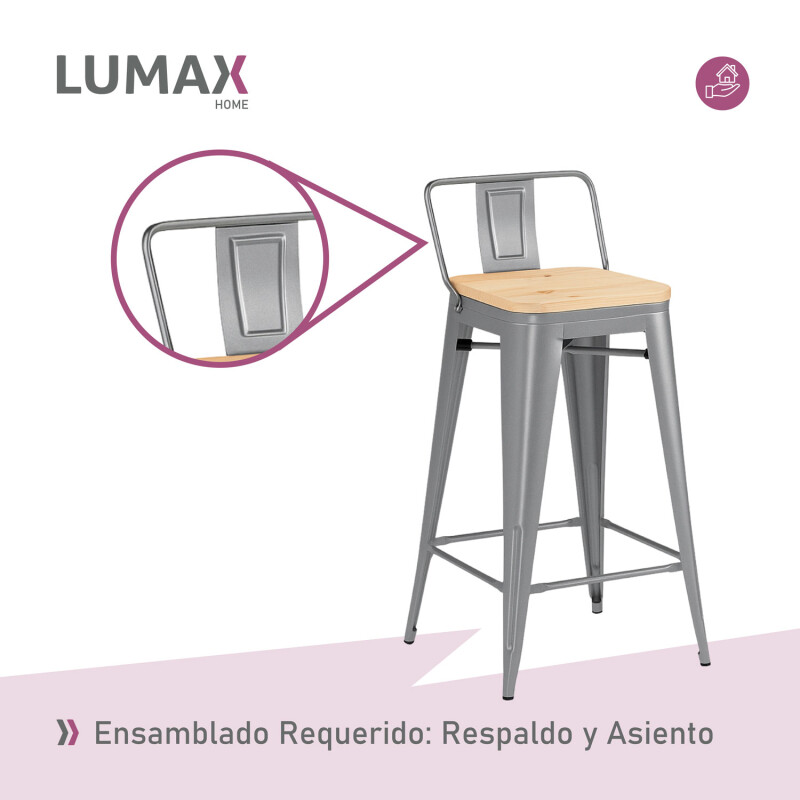 Pack 2 Taburetes Tolix con Respaldo y Asiento de Madera Lumax Gris