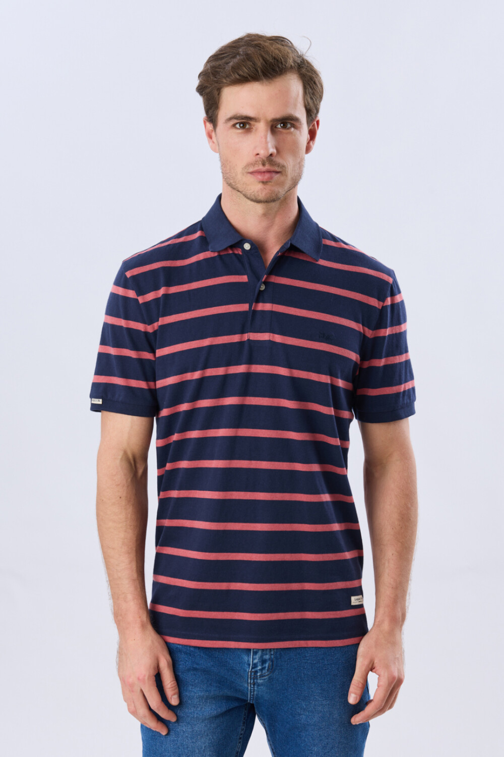 REMERA POLO RAYADA JERSEY Azul
