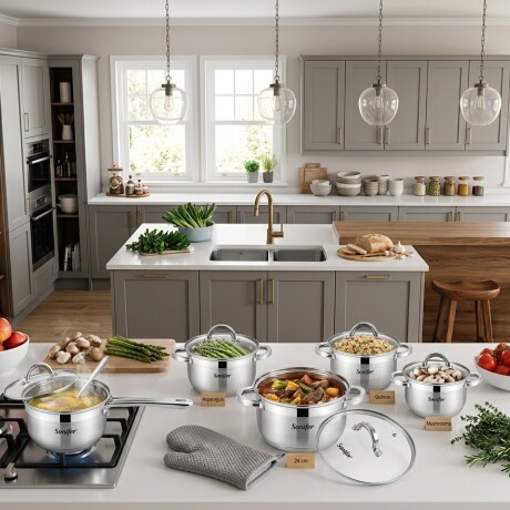 Batería De Cocina Sonifer Acero Inox 12 Piezas Inducción Batería De Cocina Sonifer Acero Inox 12 Piezas Inducción