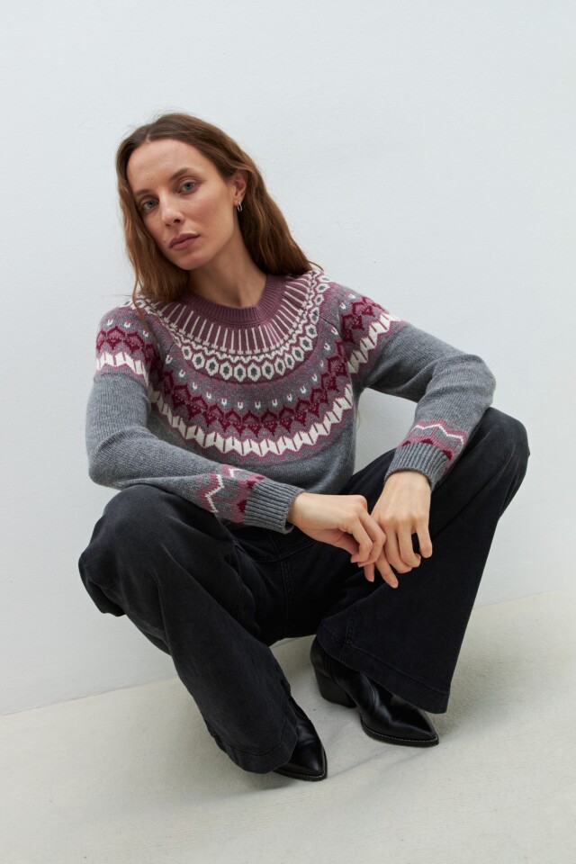 Sweater con guarda jacquard gris melange
