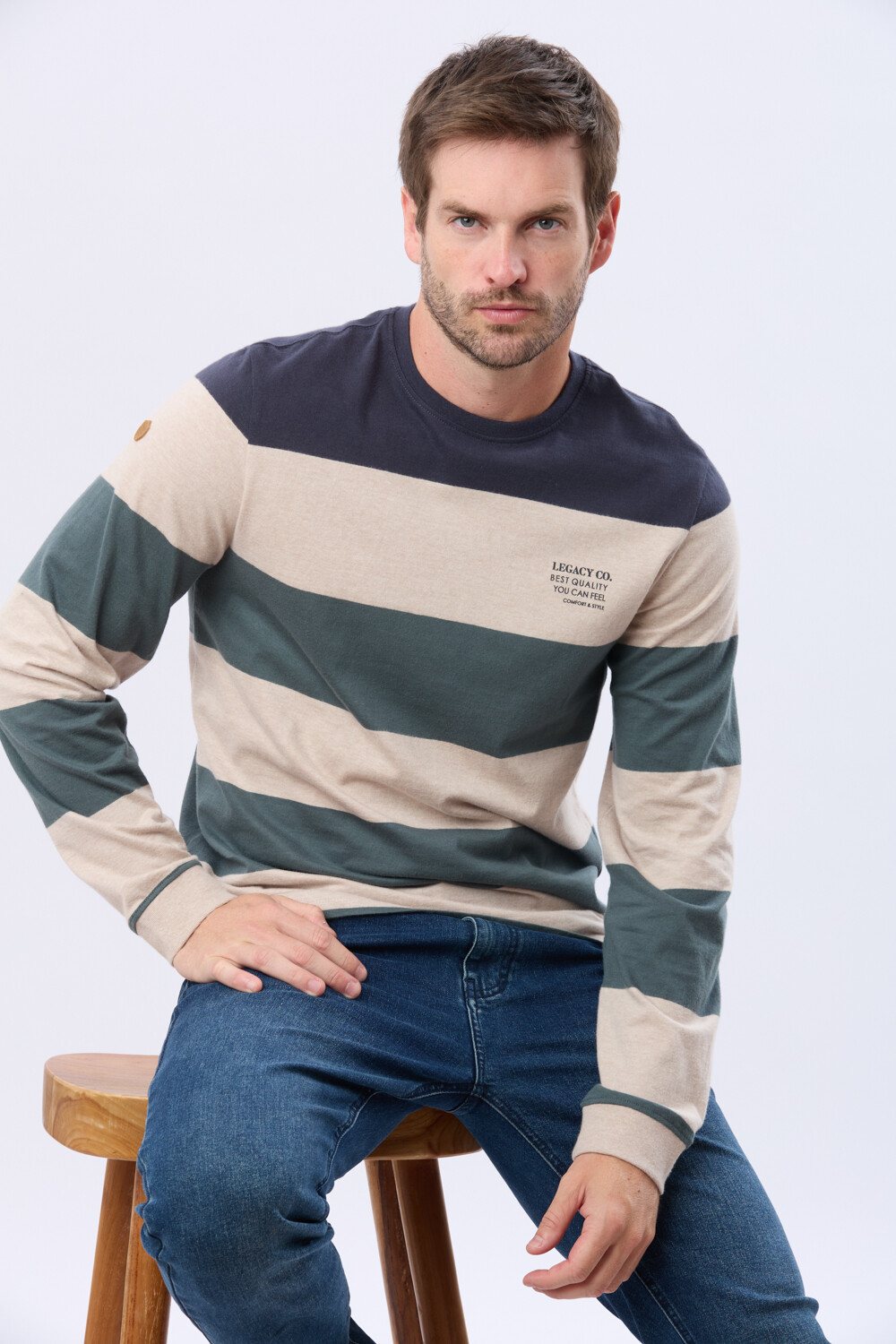 REMERA RAYADA DE ALGODÓN Beige