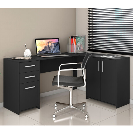 ESCRITORIO ESQUINERO MESA PARA PC LAPTOP COMPUTADORA 2 PUERTAS 2 CAJONES NEGRO
