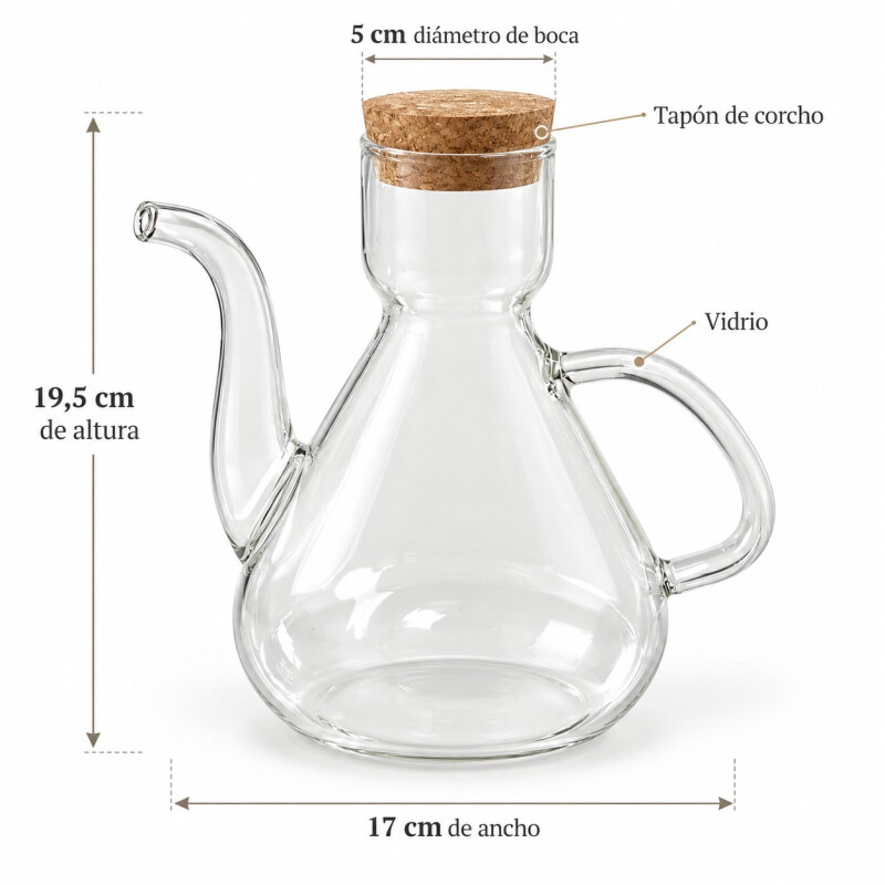 Aceitera de Vidrio con Tapón de Corcho 19,5 cm Aceitera de Vidrio con Tapón de Corcho 19,5 cm
