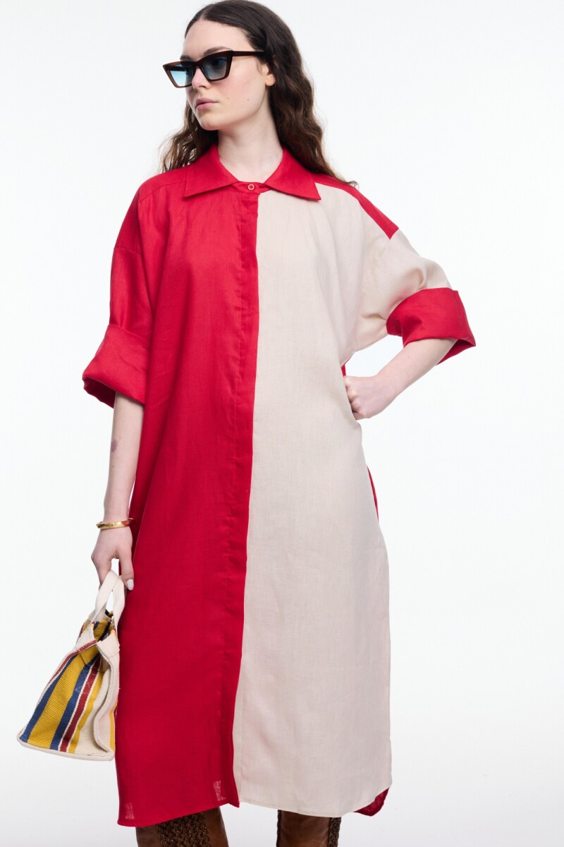 VESTIDO CONTRASTE Rojo