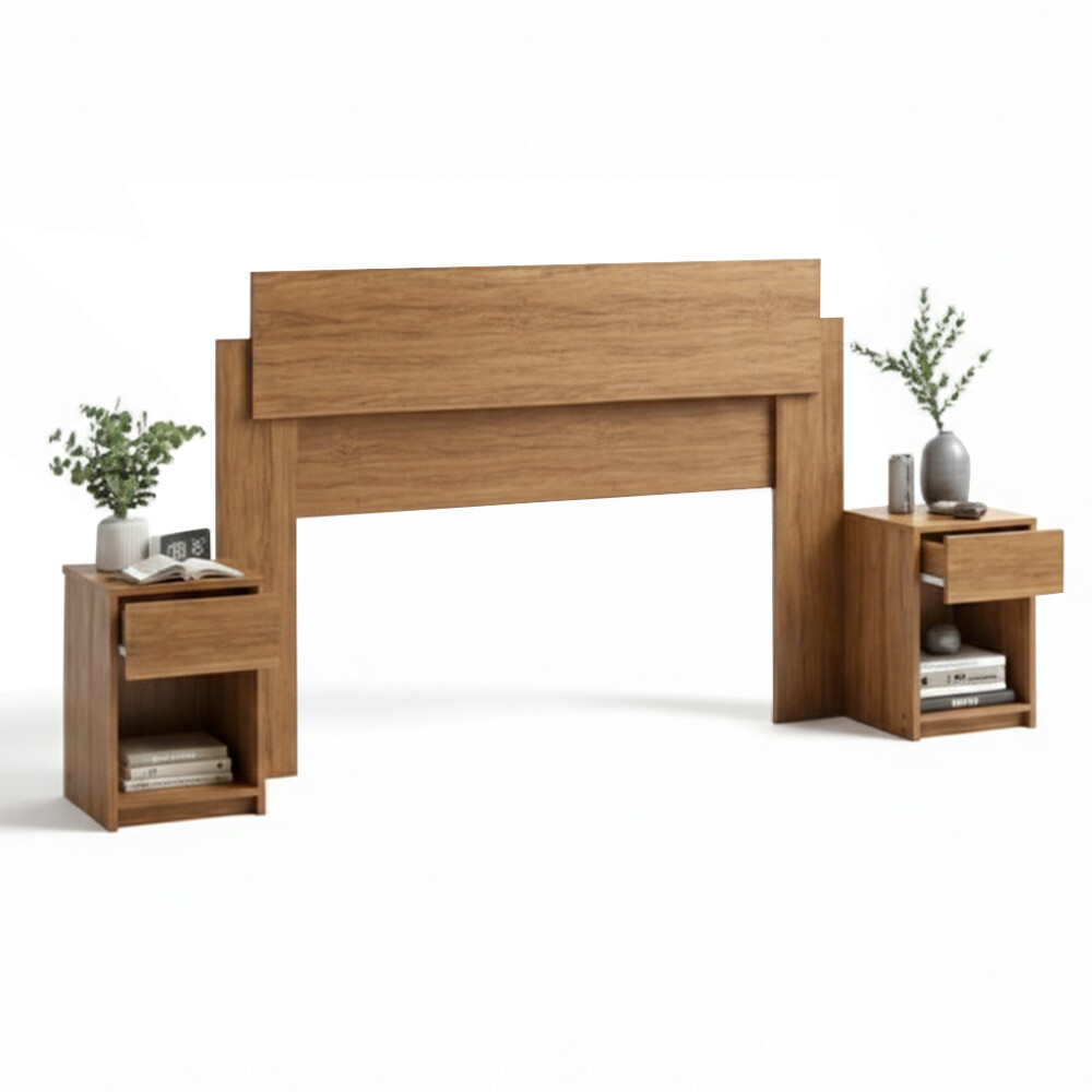 RESPALDO CABECERA 2 PLAZAS CON MESAS DE LUZ MIEL