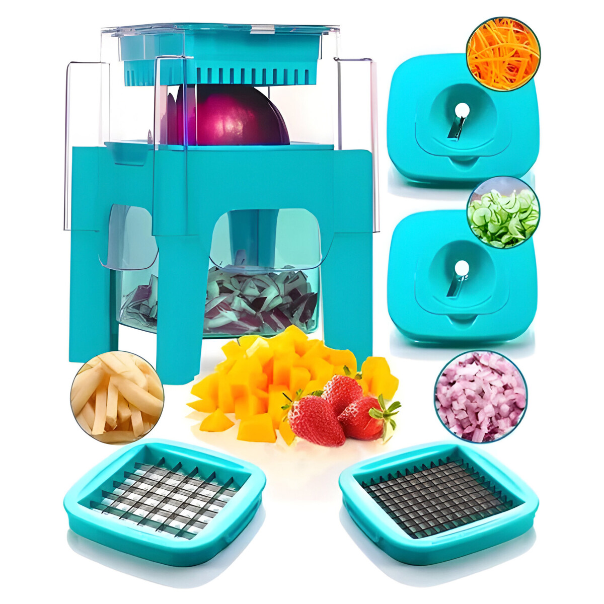 Cortador Picador de Verduras Multifunción 6 Piezas 14x14 cm - Color Celeste 