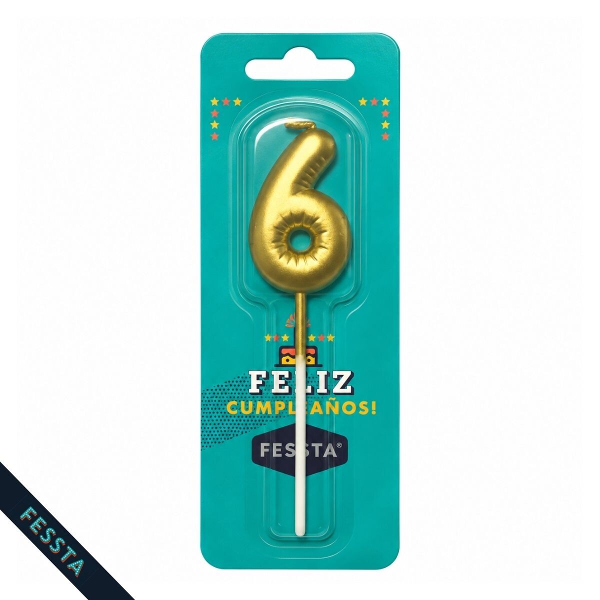 Vela Numero - Diseño Globo Dorada Pequeña - Seis 