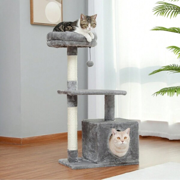 Rascador Torre 3 Niveles Felpa Y Sisal Para Gato Con Cama Color Variante Gris Claro
