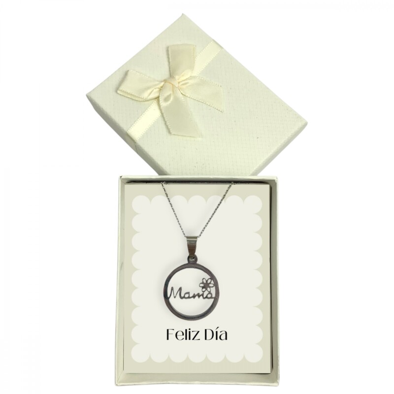 Cadena con dije " Mamá" en estuche Mamá con flor