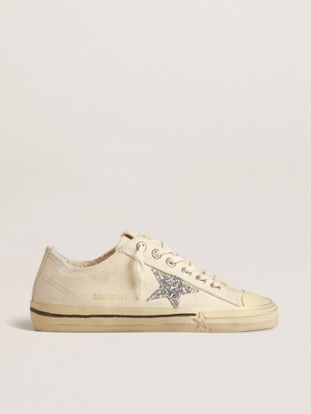 Golden Goose-Championes de cuero acordonados, V- Star Blanco