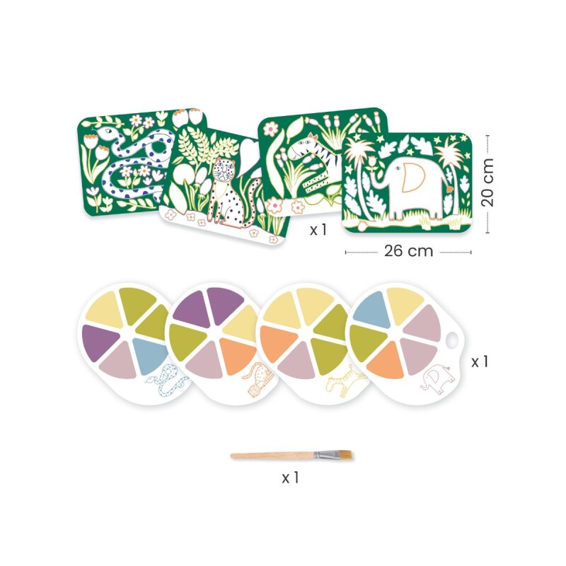 Set x4 Láminas con paleta de acuarelas Elefantes