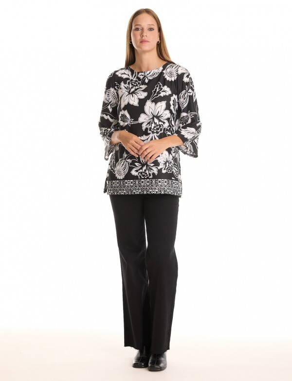 Blusa Flores NEGRO/BLANCO