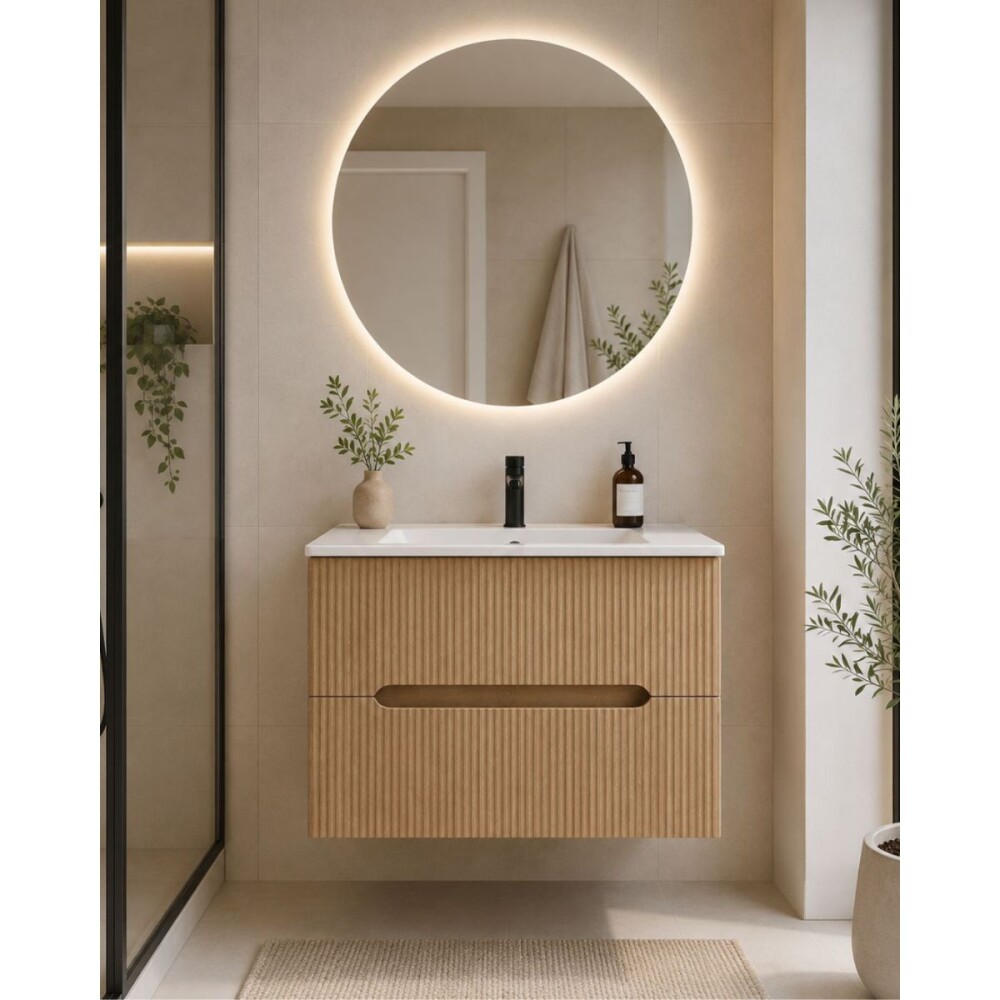 Mueble De Baño Suspendido Oak Ripado 60 Cm Con Bacha Mueble De Baño Suspendido Oak Ripado 60 Cm Con Bacha