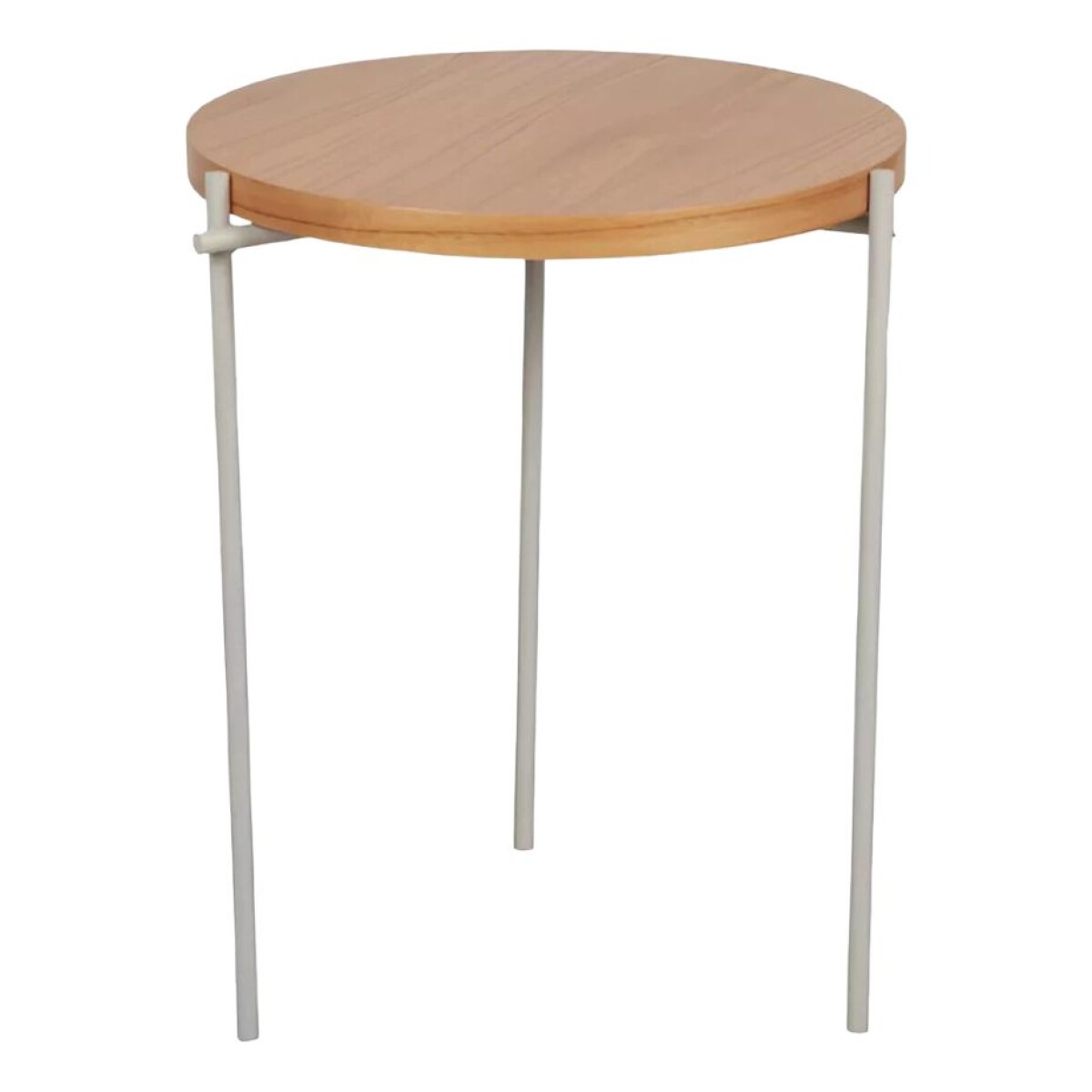 Mesa lateral - Madera clara, pie en metal blanco. 
