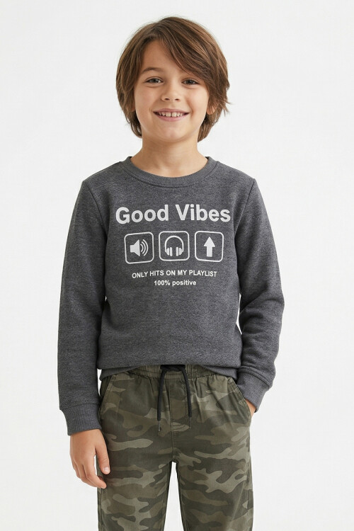 Buzo estampa Good Vibes GRIS OSCURO