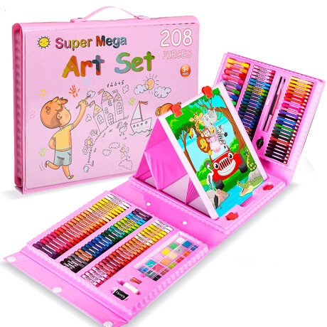 Valija Maletin De Arte Escolar Didáctico 208 Piezas Rosa