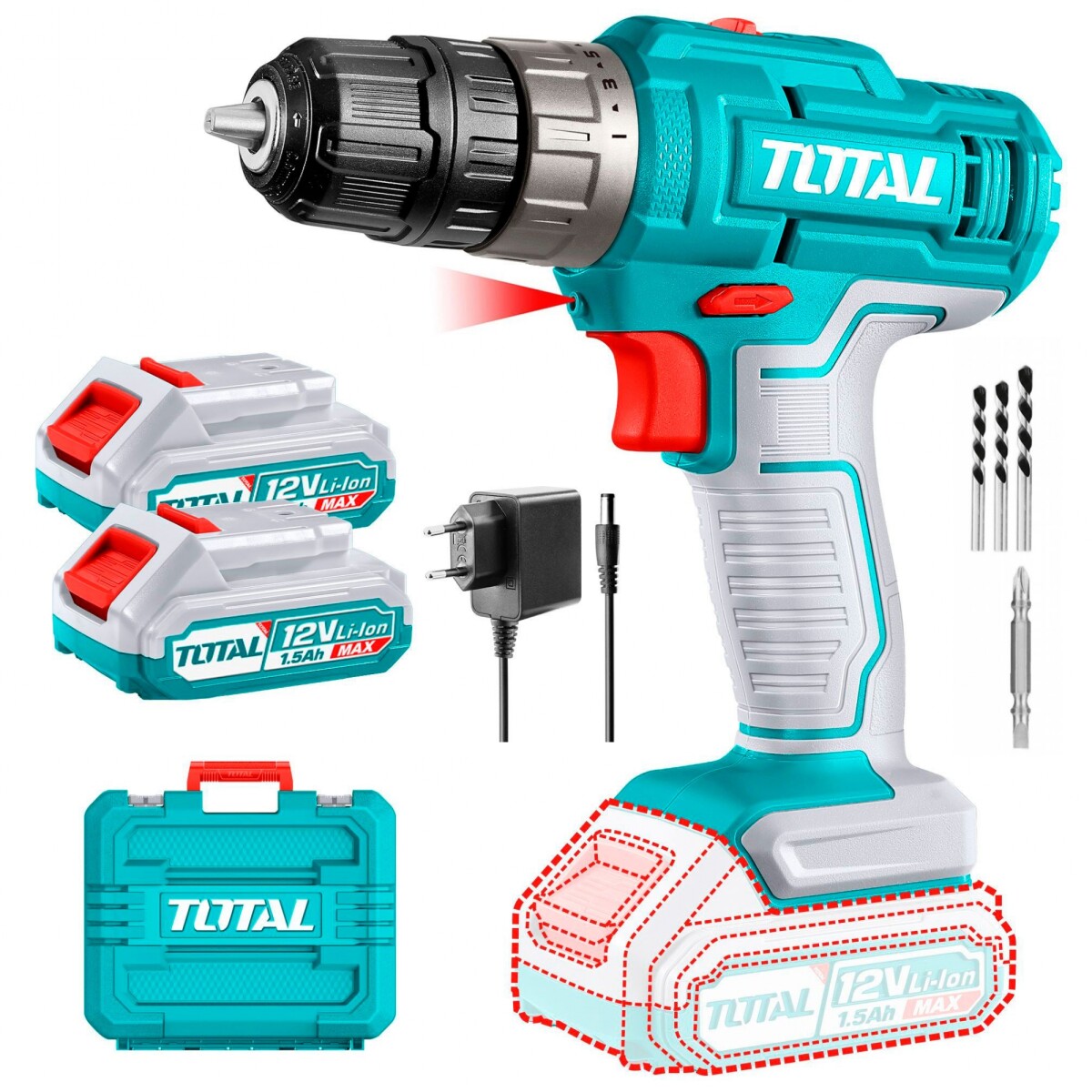 Taladro Percutor Y Atornillador Inalámbrico 12v 25Nm - Doble Batería Y Maletín 