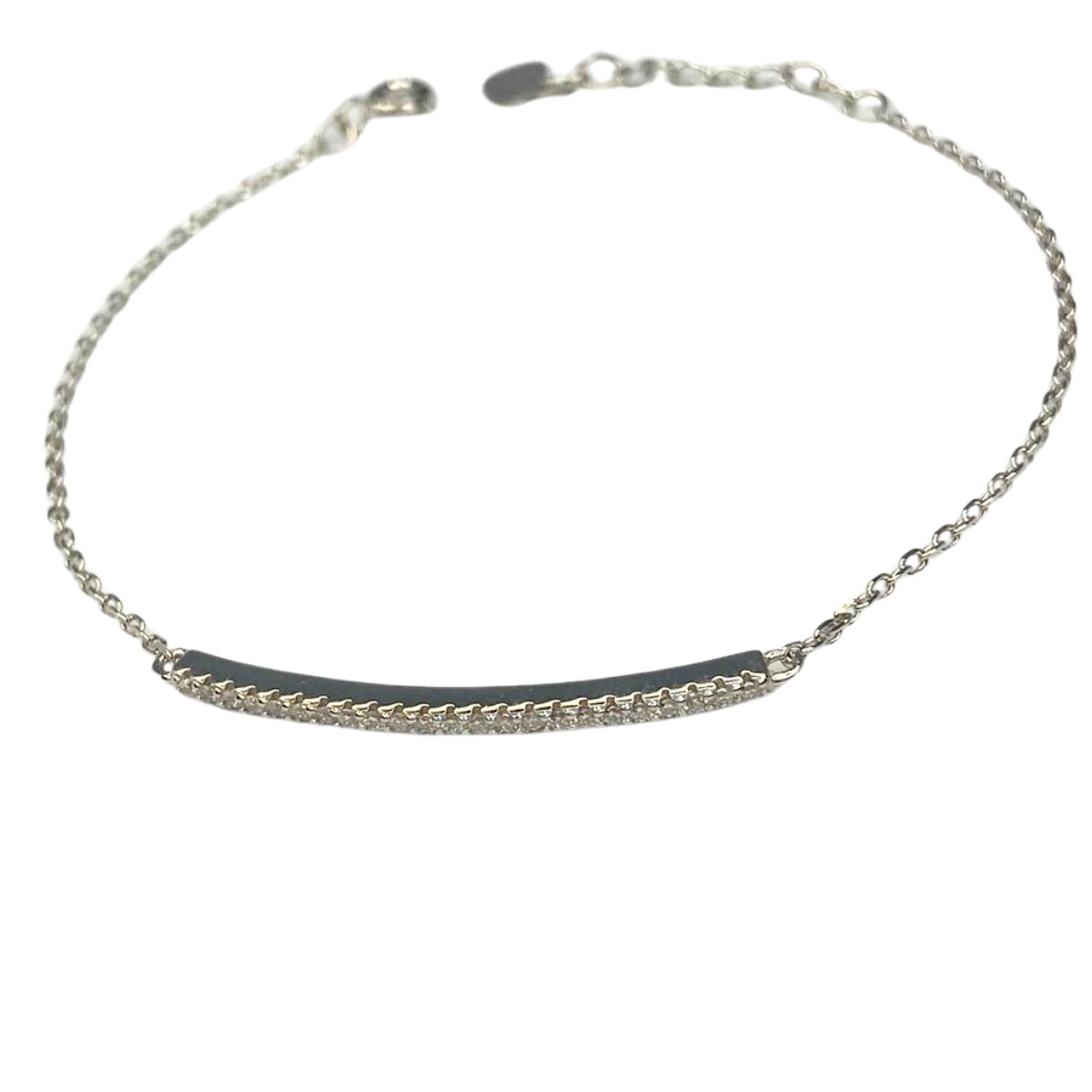 PULSERA DE PLATA CON ADORNO Y CIRCONIAS , LARGO 17+3CM 