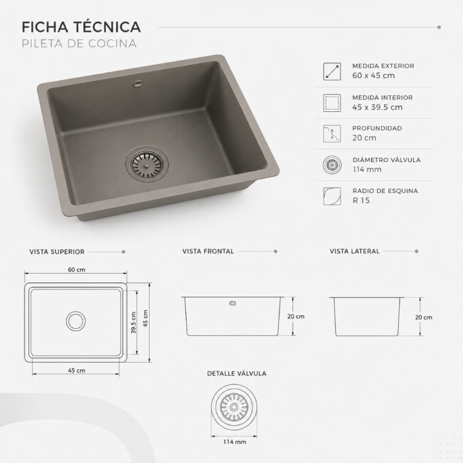 Pileta simple composite gris 60 x 45 Pileta simple composite gris 60 x 45