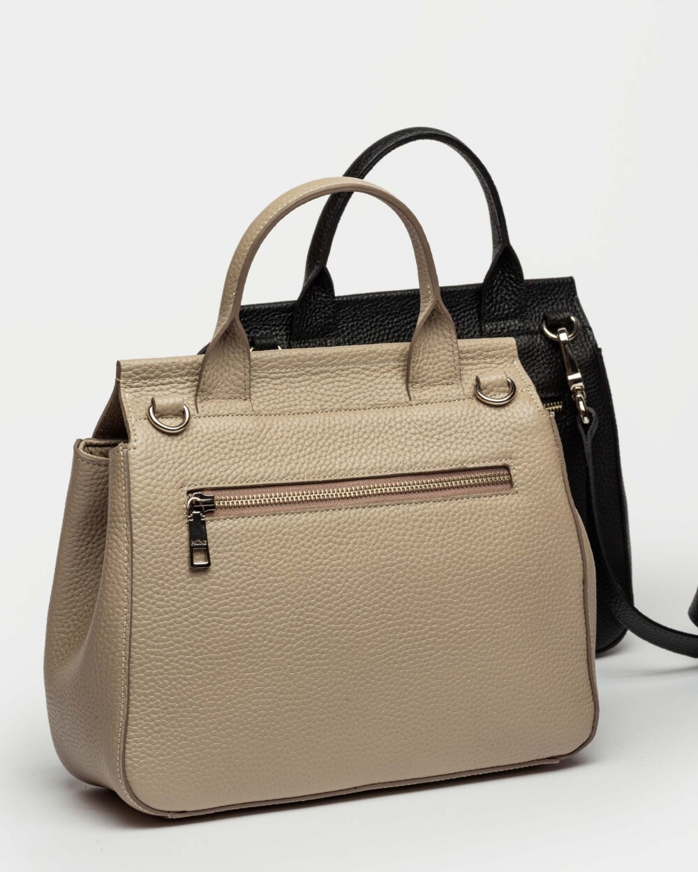 Cartera de Mano Catalana En Cuero Graneado Taupe