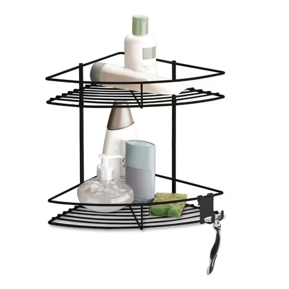 ESQUINERO DOBLE CON GANCHOS NEGRO MATE Esquinero Doble Con Ganchos Negro Mate