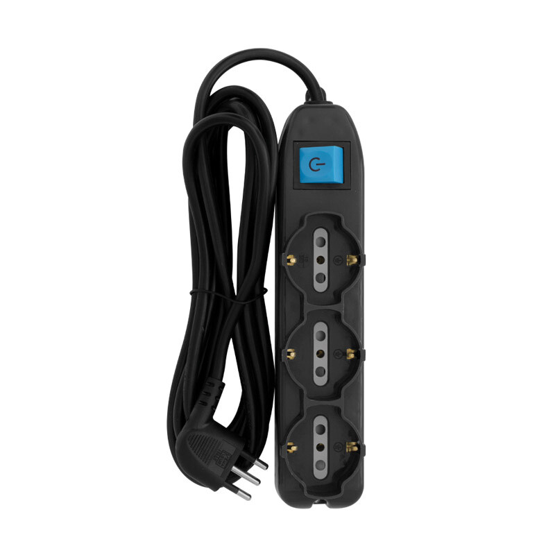 ALARGUE 3 (SCHUKO 2P+T) +6(2P+T) Alargue 3(Schuko 2P+T) + 6(2P+T) con Interruptor 10A 3m Negro