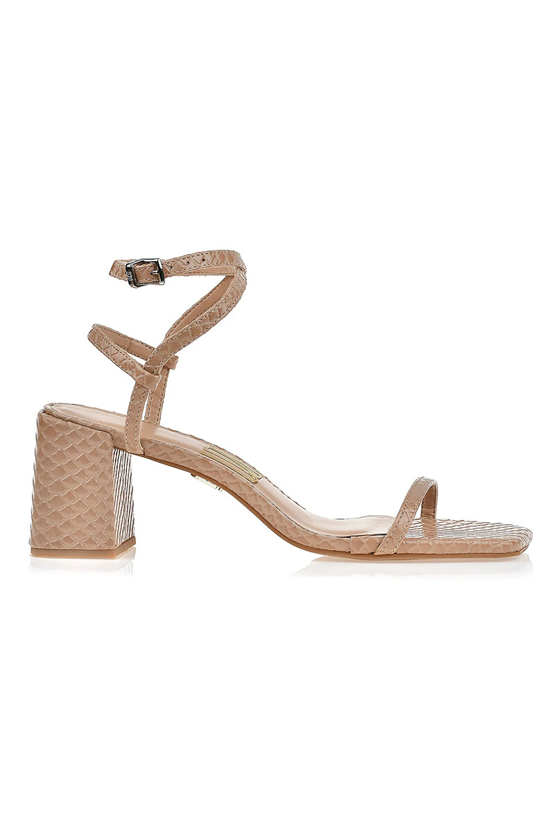 Sandalia Taco Mediano Python Piel - Nude 