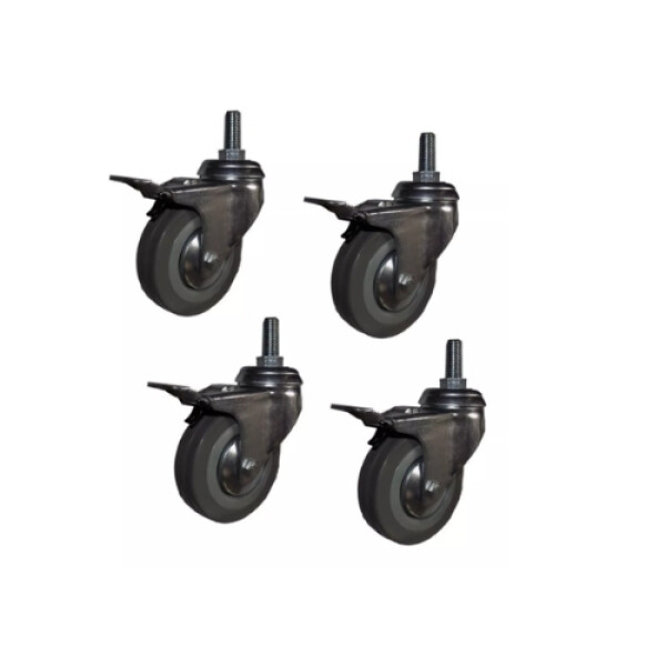 4 Ruedas Giratorias De Goma 75mm Con Freno. Perno Rosca 4 Ruedas Giratorias De Goma 75mm Con Freno. Perno Rosca