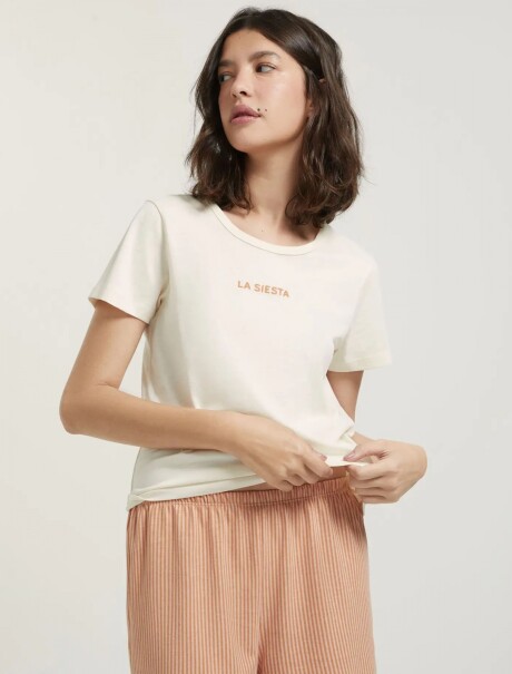 PIJAMA CORTA CON ESTAMPADO BEIGE