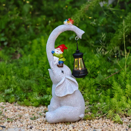 Farol De Elefante Par Jardín Con Gnomo