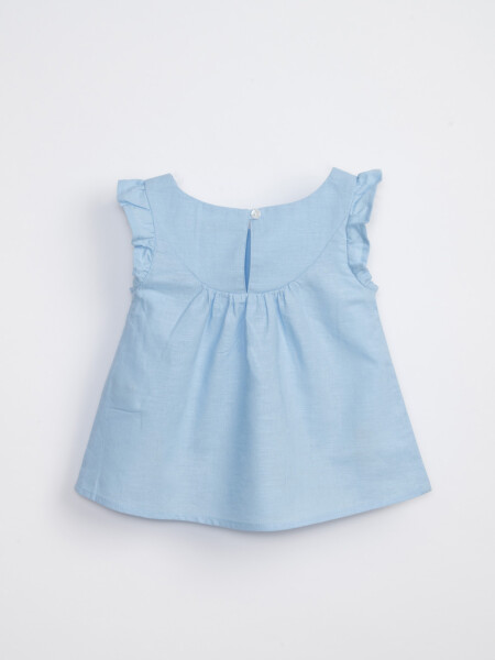 Blusa sin manga volados Liso Celeste