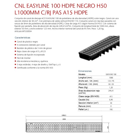 CANAL EASYLINE 100 HDPE NEGRO H50 A15 BLACK CANAL EASYLINE 100 HDPE NEGRO H50 A15 BLACK