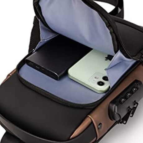 MOCHILA DE HOMBRO IMPERMEABLE ANTI ROBO 17*32*7CM NEGRO-MARRON