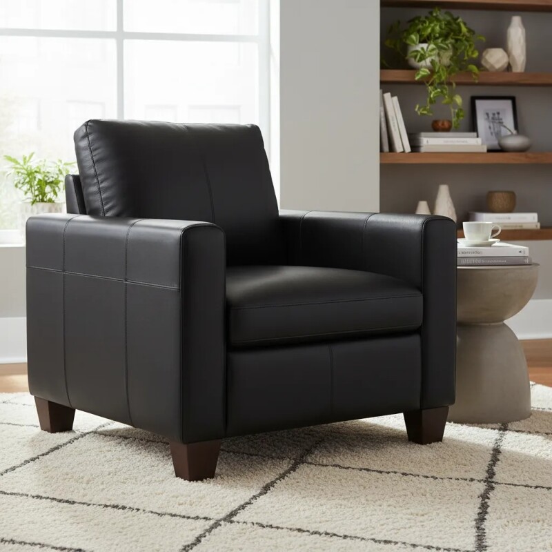 SOFA 1 CUERPO TAPIZADO EN CUERO - COLOR NEGRO SOFA 1 CUERPO TAPIZADO EN CUERO - COLOR NEGRO