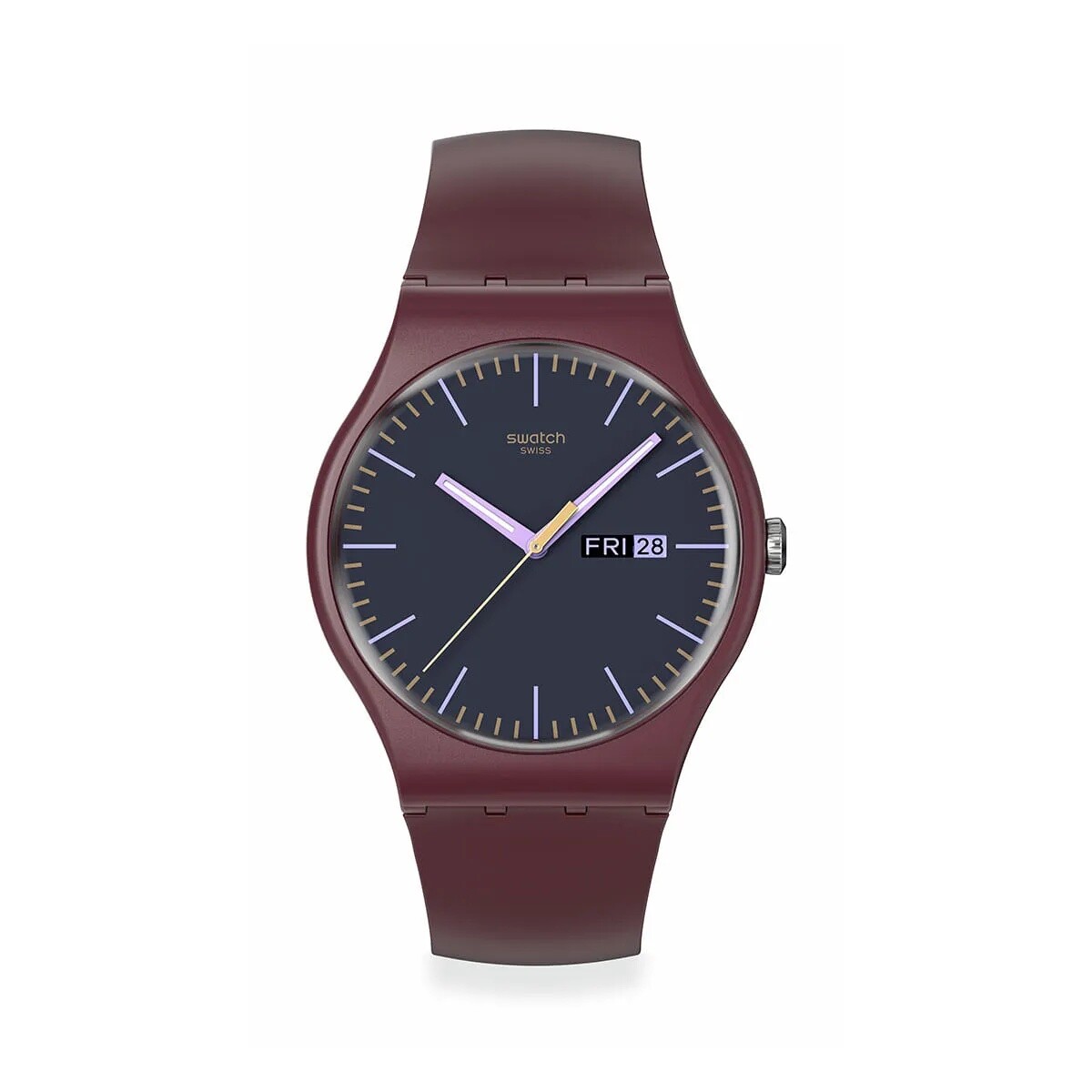 Reloj Swatch So29r707 Burgundy Berry De Silicona 