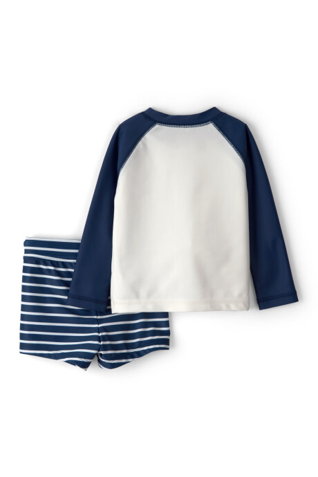 Traje de baño dos piezas, remera manga larga y short, con protección UPF 50+, estampa pelícano Sin color