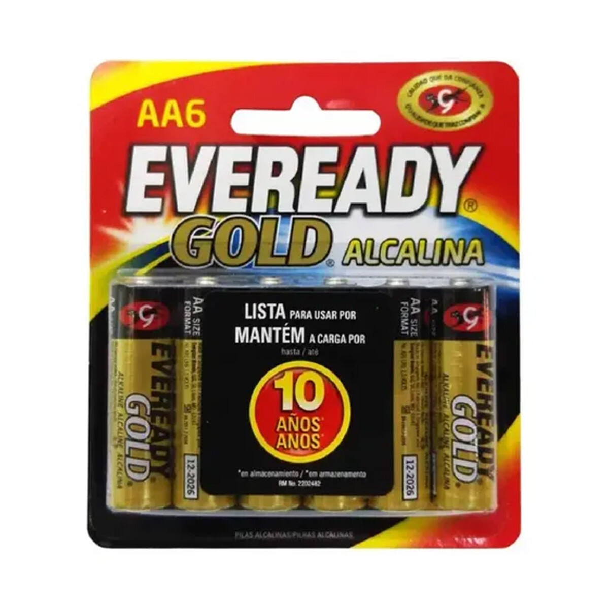 Pack x 6 Pilas AA Alcalinas Eveready Gold 