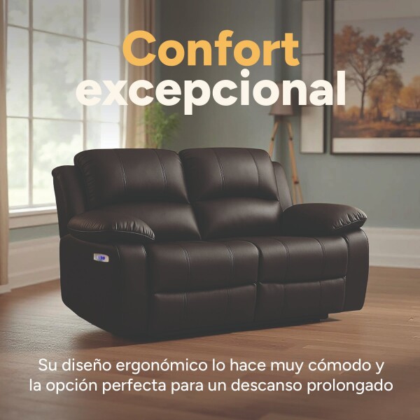 Sofá Sillón 2 Cuerpos Reclinable Masajeador Electrico Living Color Variante Negro